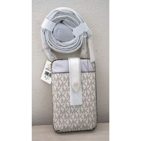 Michael Kors Women's Light Cream Logo Smartphone Crossbody Bag w/Card Holder - Picture 1 of 10